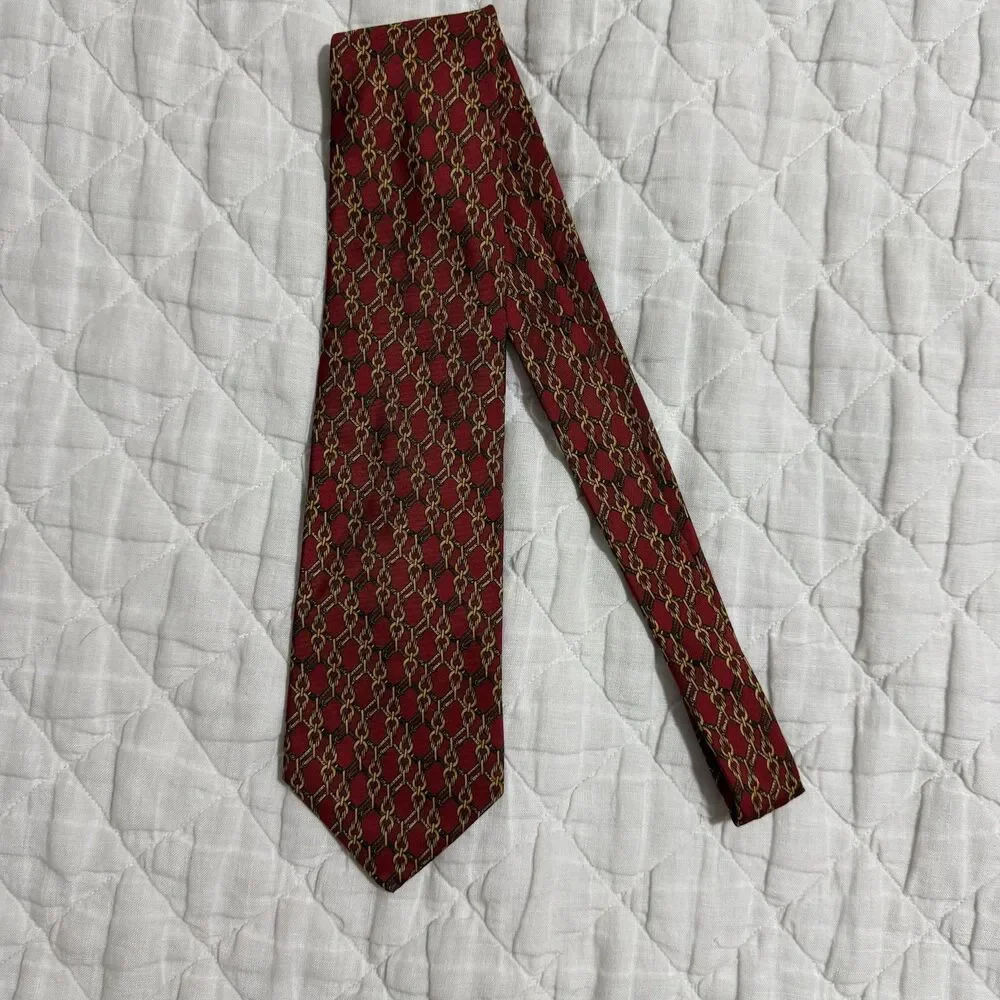 Vintage Brooks Brothers Makers Classic Tie Maroon Beige Geometric Silk Made USA